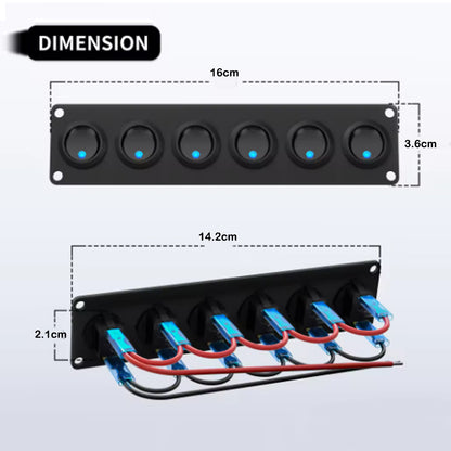 Pre Wired 6 Gang Switch Panel LED Rocker Switch 12V 20A Panel Car Truck Marine