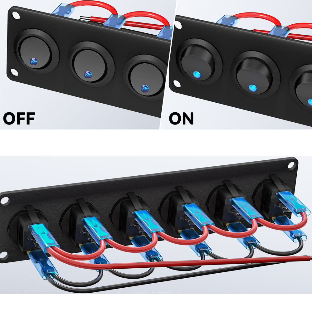 Pre Wired 6 Gang Switch Panel LED Rocker Switch 12V 20A Panel Car Truck Marine