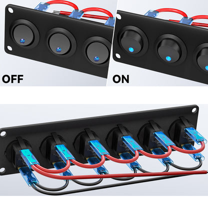 Pre Wired 6 Gang Switch Panel LED Rocker Switch 12V 20A Panel Car Truck Marine