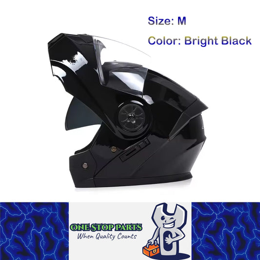 1 x Bright Black Size M Motorcycle Full Face Helmet Men Women Dual Lens Helmet