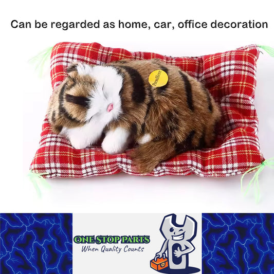 Brown Sleeping Cat in Pet Pad Doll Mini Kitten Toy with Meows Sound Car Decor
