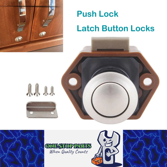 Brown 20mm Push Lock Catch Door Knob RV Caravan Cabinet Latch Button Lock