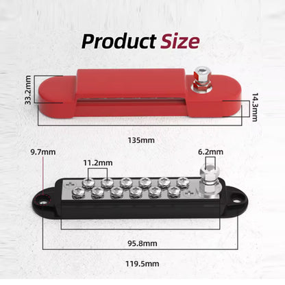 Bus Bar 12V-48V 150A Power Distribution Block 1xM6 Posts Studs 12xM4 Terminals