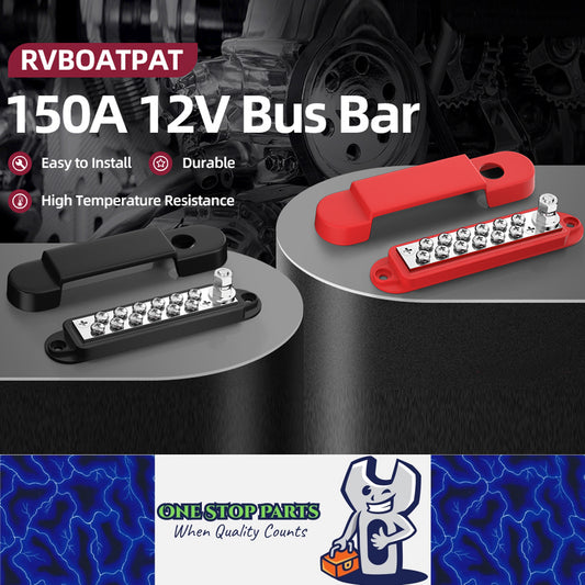 Bus Bar 12V-48V 150A Power Distribution Block 1xM6 Posts Studs 12xM4 Terminals