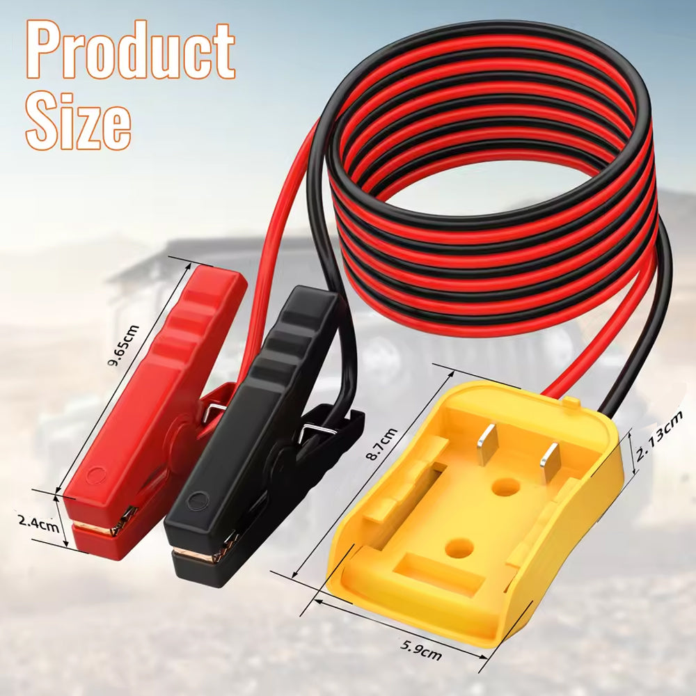 Car Battery Jumper Starter 1.8M Cable with Clamps to Dewalt 20V Battery Adapter