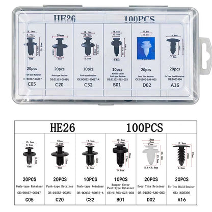 100 x Car Bumper Retainer Door Fender Push Fastener Rivet Clip with Removal