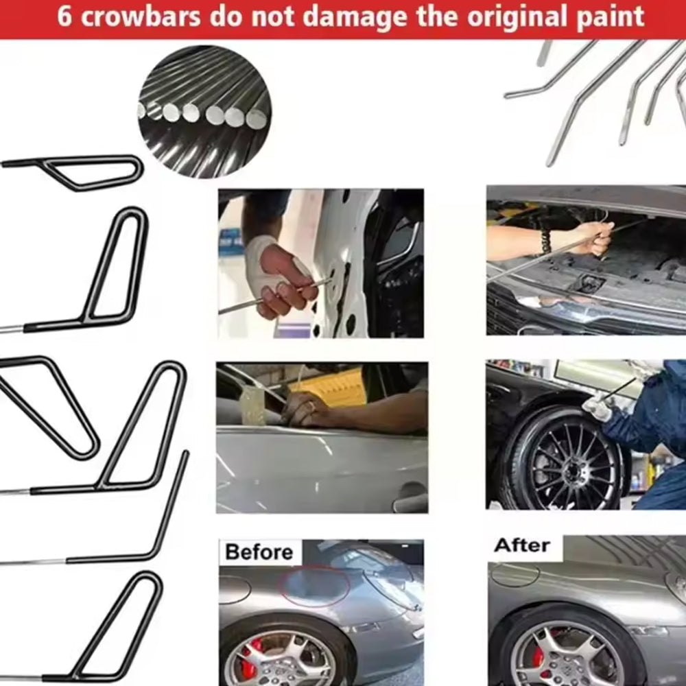 Car Body Dent Repair Rods 6pcs Hail Damage Removal Tools with Knock Down Pen Set