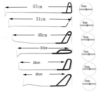 Car Body Dent Repair Rods 6pcs Hail Damage Removal Tools with Knock Down Pen Set