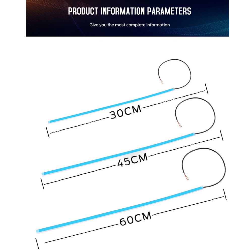 2 x 30cm Car LED DRL Daytime Running Light Flexible Strip Lights Blue to Yellow