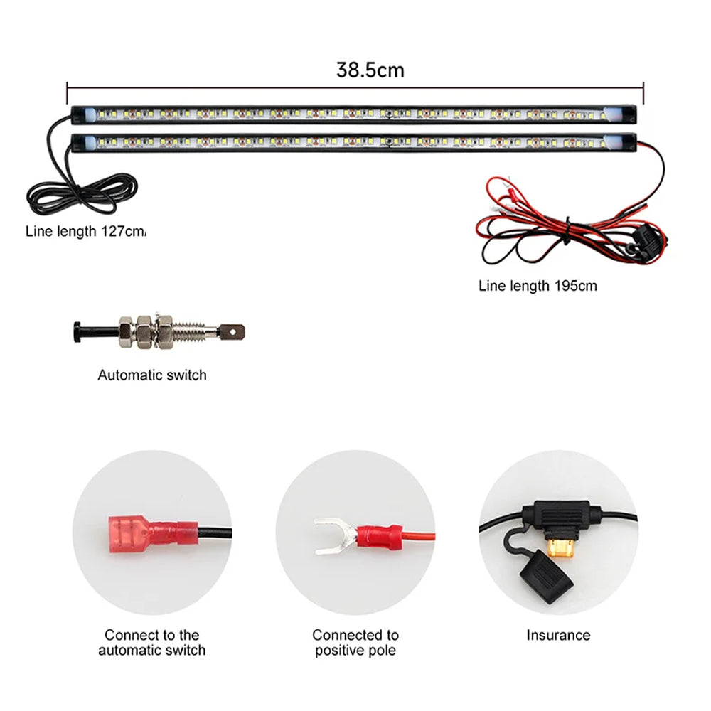2 in 1 Car LED Under Hood Work Light 12V 2 x 38.5CM Strip for Inspection Repair