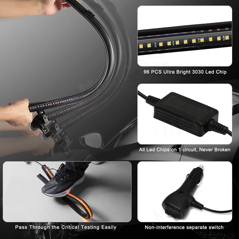 White Flexible Car Strobe Light Windshield Suction Mount 83CM Beacon Lamp