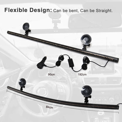 White Flexible Car Strobe Light Windshield Suction Mount 83CM Beacon Lamp