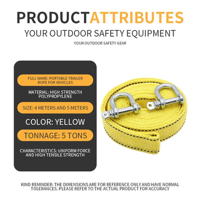5 Ton 5M Car Trailer Tow Rope with U Hook Recovery Rope Heavy Duty Tow Strap