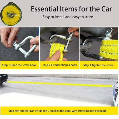 5 Ton 4M Car Trailer Tow Rope with U Hook Recovery Rope Heavy Duty Tow Strap