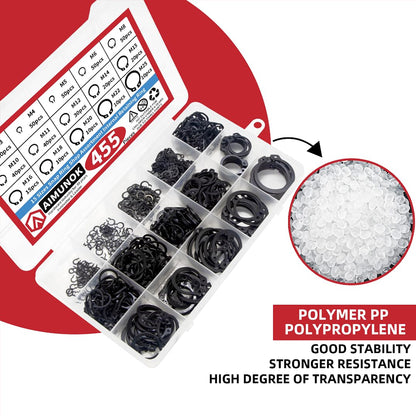 455pcs Carbon Steel External Snap Rings Circlip C-Clip Assortment Kit M3-M25