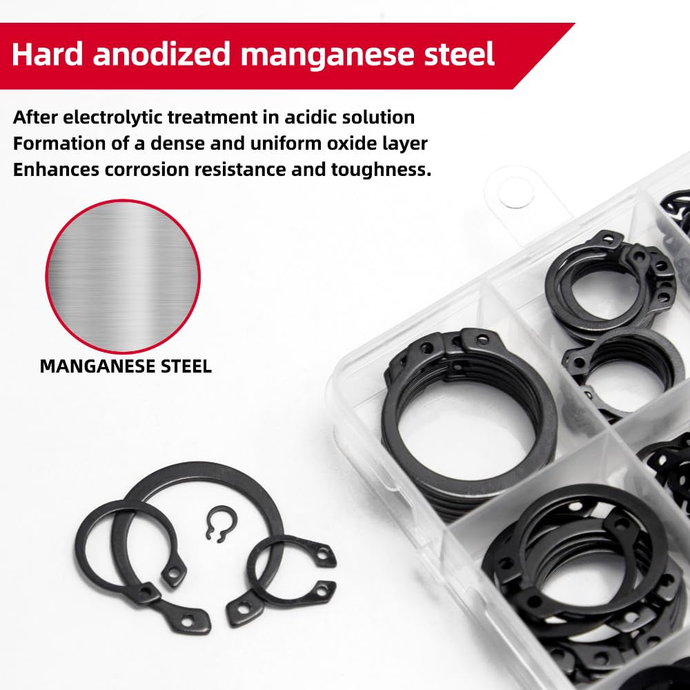 455pcs Carbon Steel External Snap Rings Circlip C-Clip Assortment Kit M3-M25