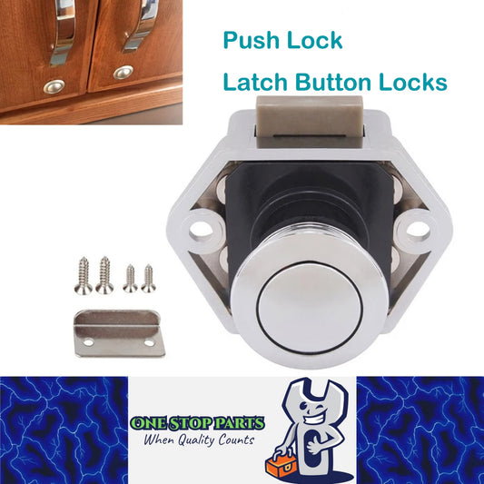 Chrome 20mm Push Lock Catch Door Knob RV Caravan Cabinet Latch Button Lock