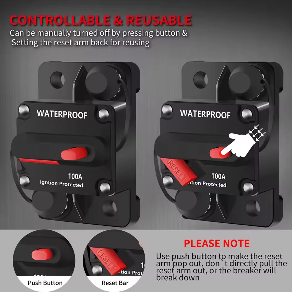 40A Circuit Breaker Manual Reset 12V 24V WaterProof for Car Truck Boat Marine