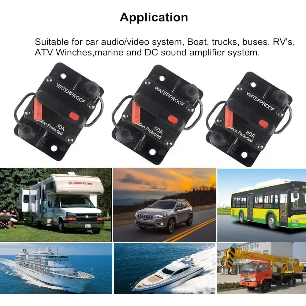30A Circuit Breaker Manual Reset 12V 24V WaterProof for Car Truck Boat Marine
