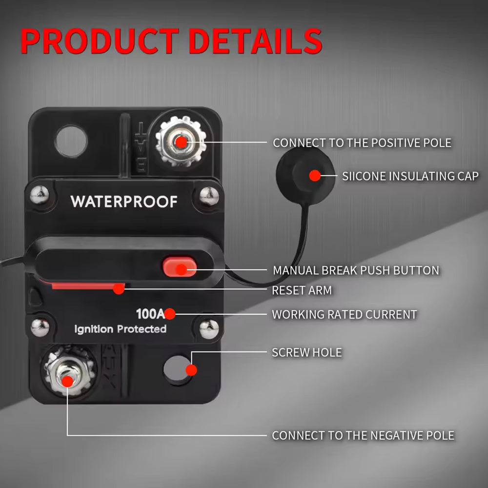 30A Circuit Breaker Manual Reset 12V 24V WaterProof for Car Truck Boat Marine