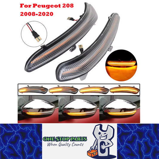 2x Dynamic Turn Signal Led Rearview Mirror Light for Peugeot 2008 208 Citroen C3