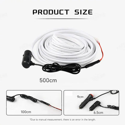 5M Warm White LED Car Trunk Light Flexible LED Strip Light Magnetic Induction