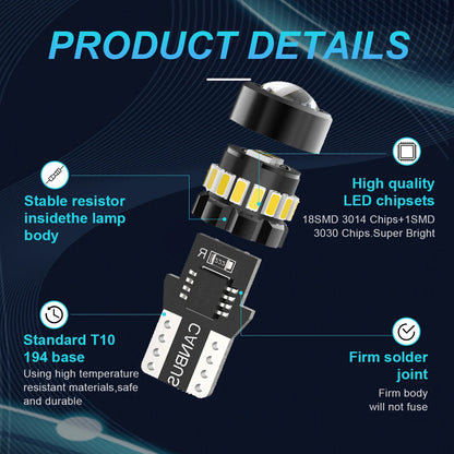 2pcs T10 Yellow 19SMD Canbus LED Bulbs Super Bright W5W 194 T10 LED Globes