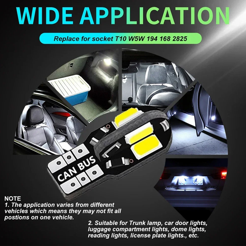 Cool White T10 8SMD High Brightness LED Globes 12V Ideal for Dash Lights Parkers