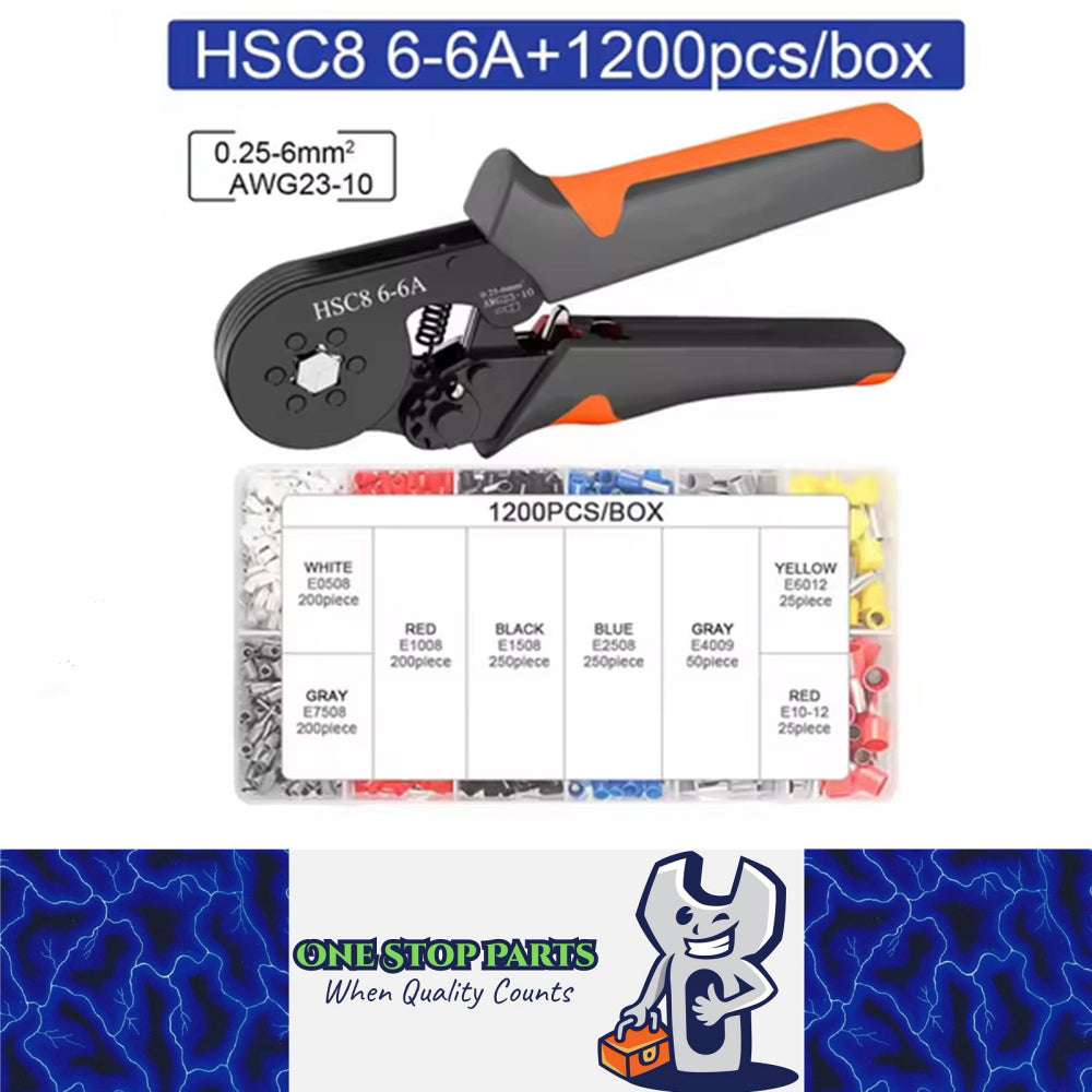 Ferrule Crimping Tool Kit Hexagonal Ratchet Jaw Wire Pliers with 1200 Terminals