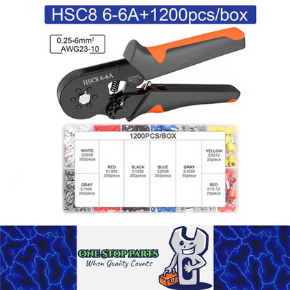 Ferrule Crimping Tool Kit Hexagonal Ratchet Jaw Wire Pliers with 1200 Terminals