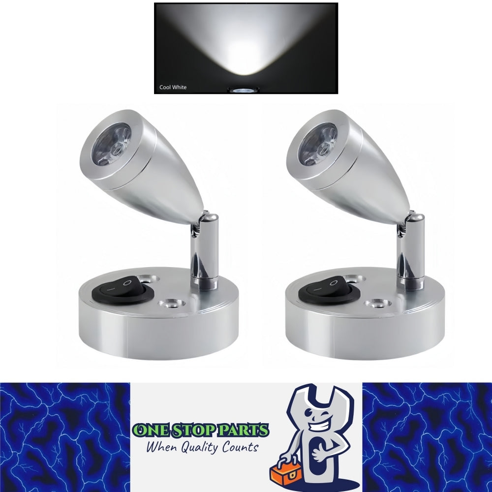 Pair 12V LED Bedside Reading Lights Cool White with Switch RV Camper Boat Lamp