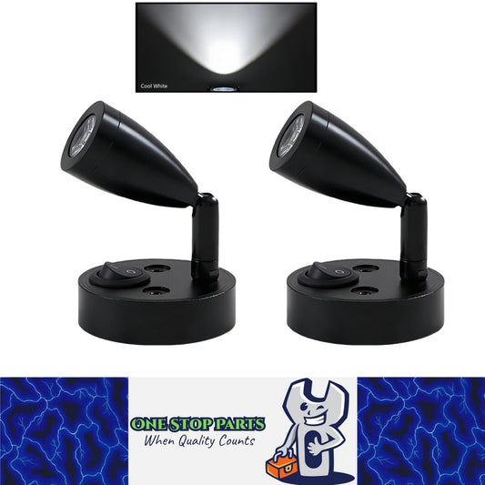 Pair 12v Black LED Bedside Reading Lights Cool White with Switch Rotatable Lamps