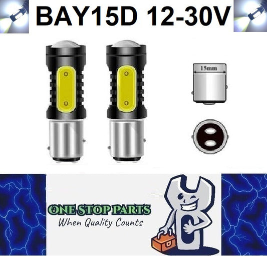 2 x BAY15D 12v White Stop/Tail Dual Brightness LED 5smd COB super Bright (2pcs)