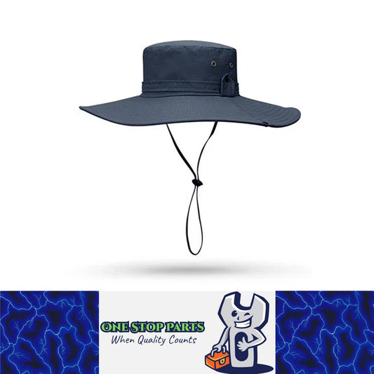 DarkBlue Men Anti-UV Sun Hat Wide Brim Mesh Panama Camping Hiking Fisherman Hat