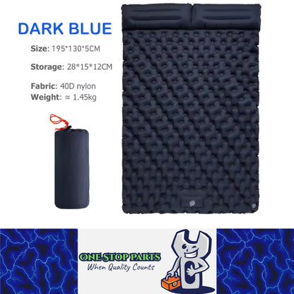 DarkBlue Outdoor DoubIe Inflatable Mattress with Pillow Sleeping Pad Camping Mat