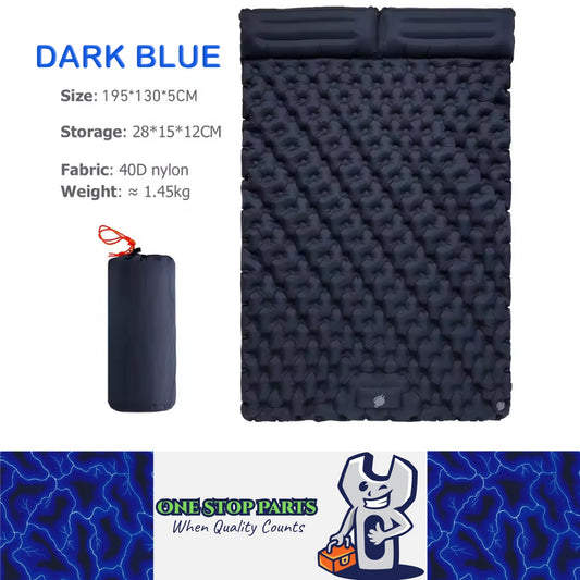 DarkBlue Outdoor DoubIe Inflatable Mattress with Pillow Sleeping Pad Camping Mat