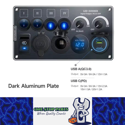 Switch Panel LED Dimmer Switch PD+QC3.0 USB Charger Voltmeter and Power Socket