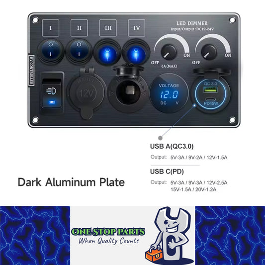 Switch Panel LED Dimmer Switch PD+QC3.0 USB Charger Voltmeter and Power Socket