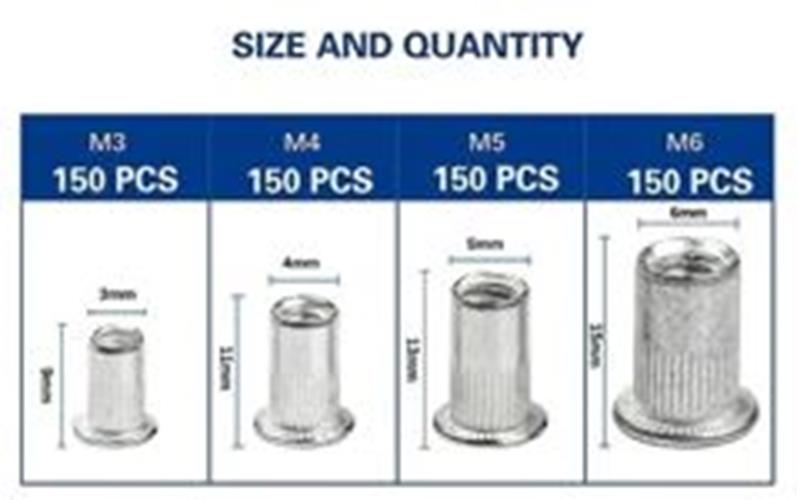 600 Piece Assorted Bulk Alloy Nut Rivets M3 M4 M5 M6 (600pcs NO GUN)