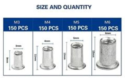 600 Piece Assorted Bulk Alloy Nut Rivets M3 M4 M5 M6 (600pcs NO GUN)