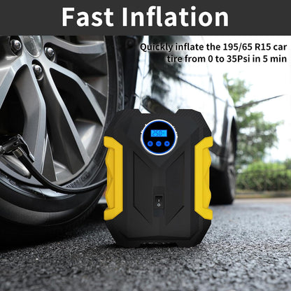 Yellow Car Air Compressor Pump Tire Inflator 12V 3M Cigarette Lighter Plug Cable