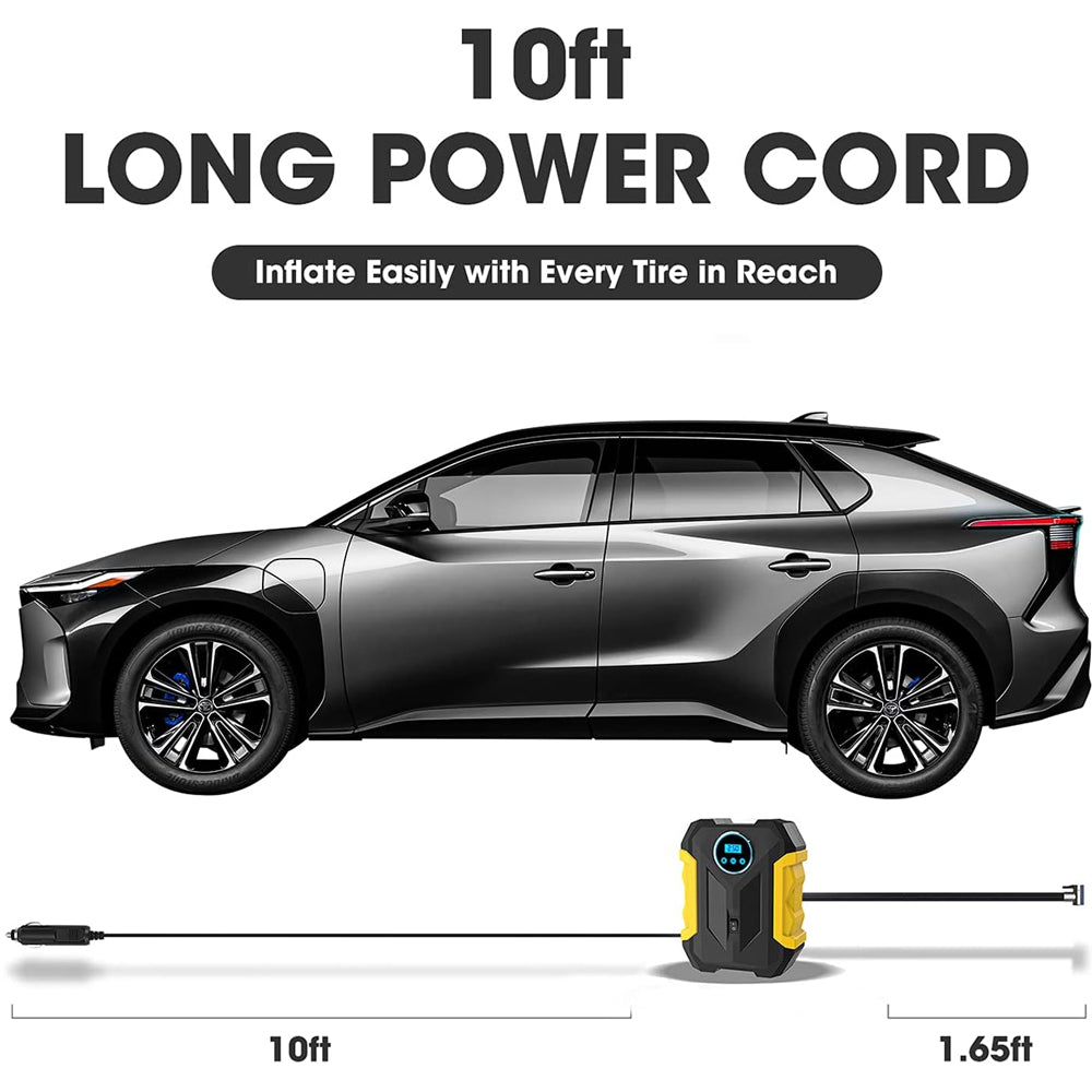 Yellow Car Air Compressor Pump Tire Inflator 12V 3M Cigarette Lighter Plug Cable