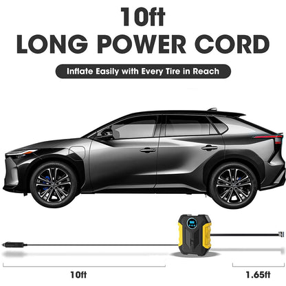 Yellow Car Air Compressor Pump Tire Inflator 12V 3M Cigarette Lighter Plug Cable