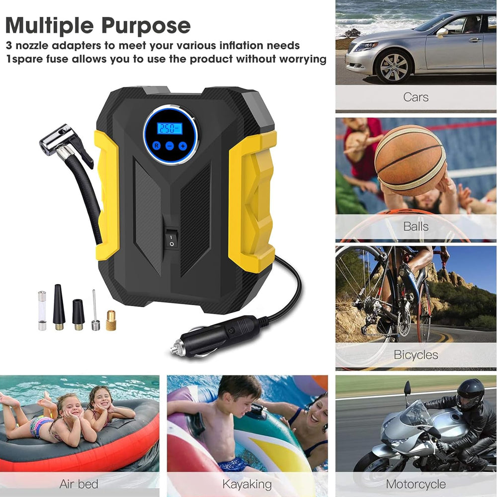 Yellow Car Air Compressor Pump Tire Inflator 12V 3M Cigarette Lighter Plug Cable