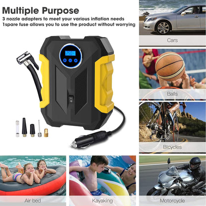 Yellow Car Air Compressor Pump Tire Inflator 12V 3M Cigarette Lighter Plug Cable