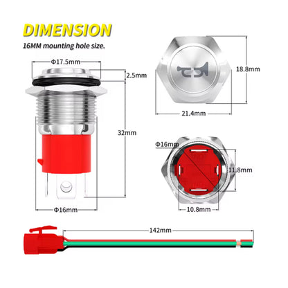 Horn Push Button 12V 20A Heavy Duty 16mm Metal Horn Push Button Switch Blue LED