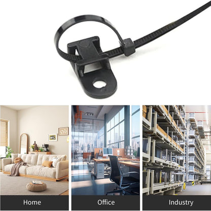 100 X Black Cable tie Mounts Plastic 4.3mm screw or pop rivet base for cable tie