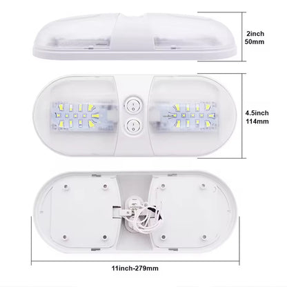 12v 48 Warm White LED Interior Dome Lamp with Double Switch for Caravan (1pc)