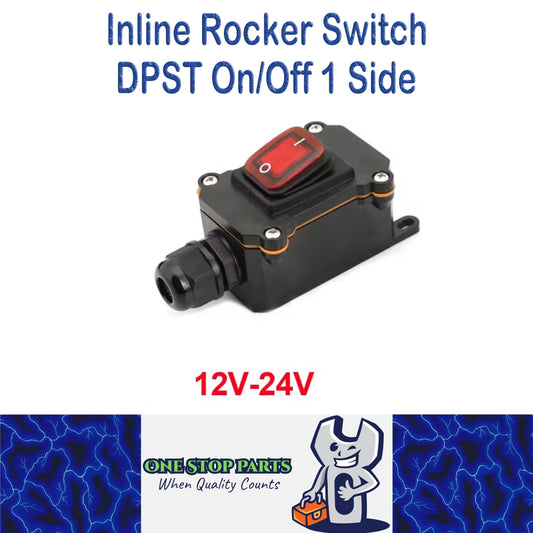 Inline Rocker Switch 12V-24V 20A DPST On/Off 1 Side Waterproof Junction Box