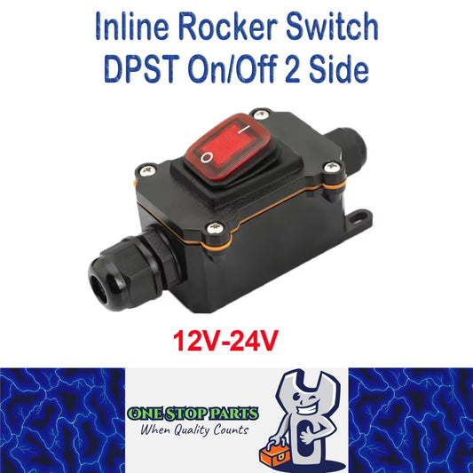 Inline Rocker Switch 12V-24V 20A DPST On/Off 2 Sides Waterproof Junction Box